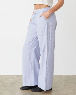 MONROW Stripe Poplin Boxer Pants BLUEMAROONSTRIPE Flash Sale
